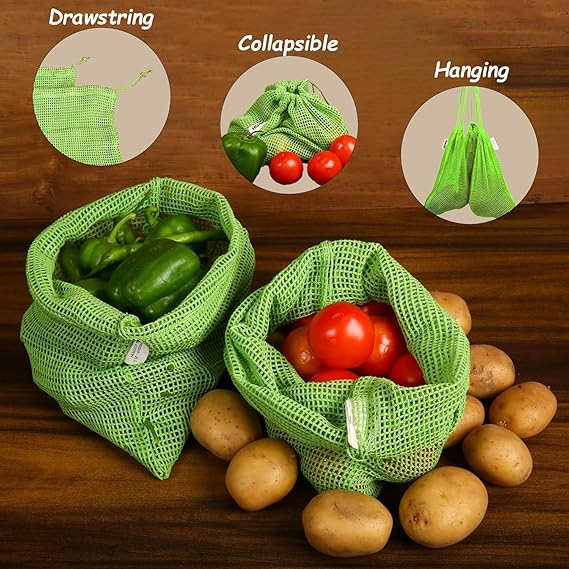 NATURAL COTTON GREEN VEGETABLES BAGS FOR FRIDGE STORAGE