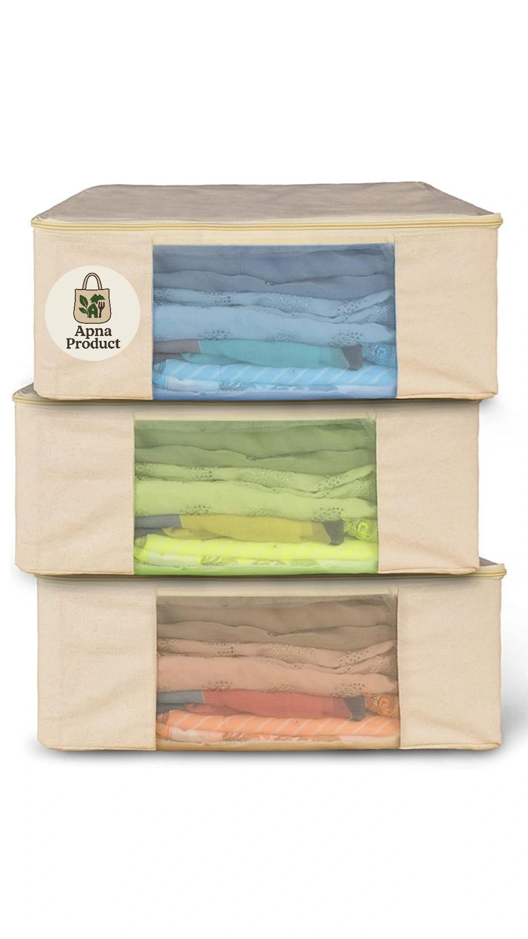 NATURAL COTTON CANVAS CLOTHES AND SAREE STORAGE BAGS WITH ZIP