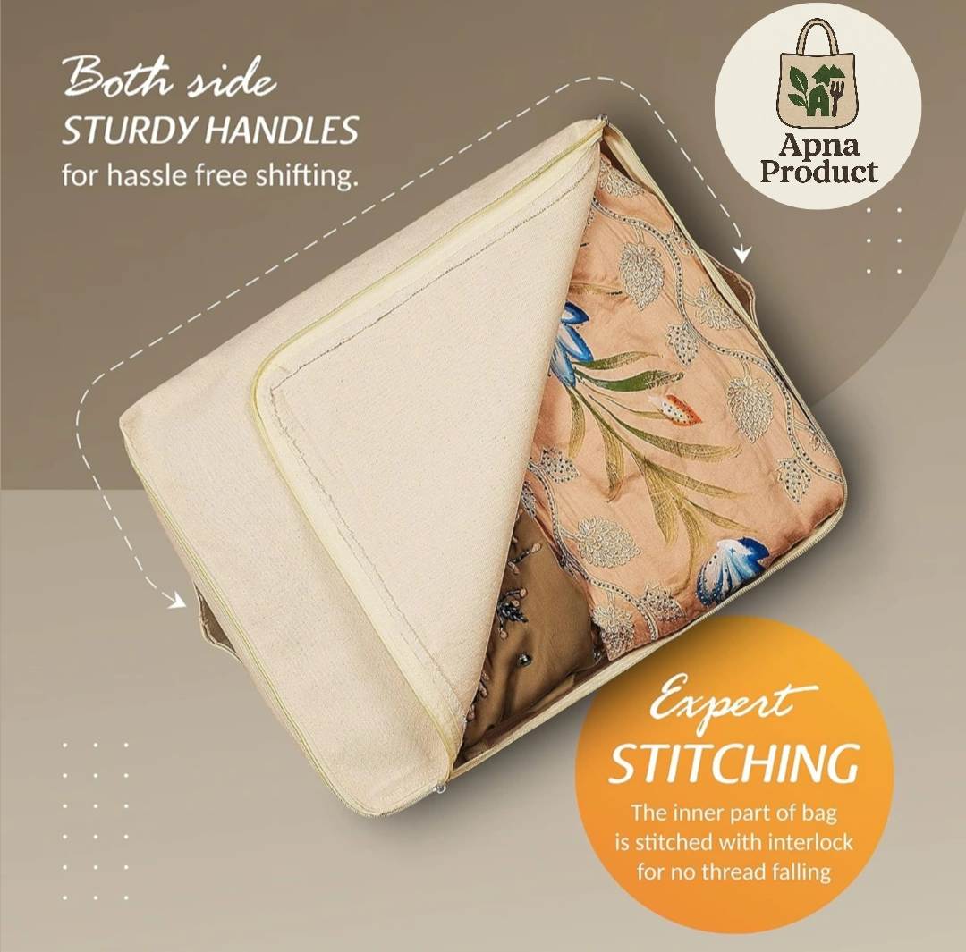 NATURAL COTTON CANVAS CLOTHES AND SAREE STORAGE BAGS WITH ZIP