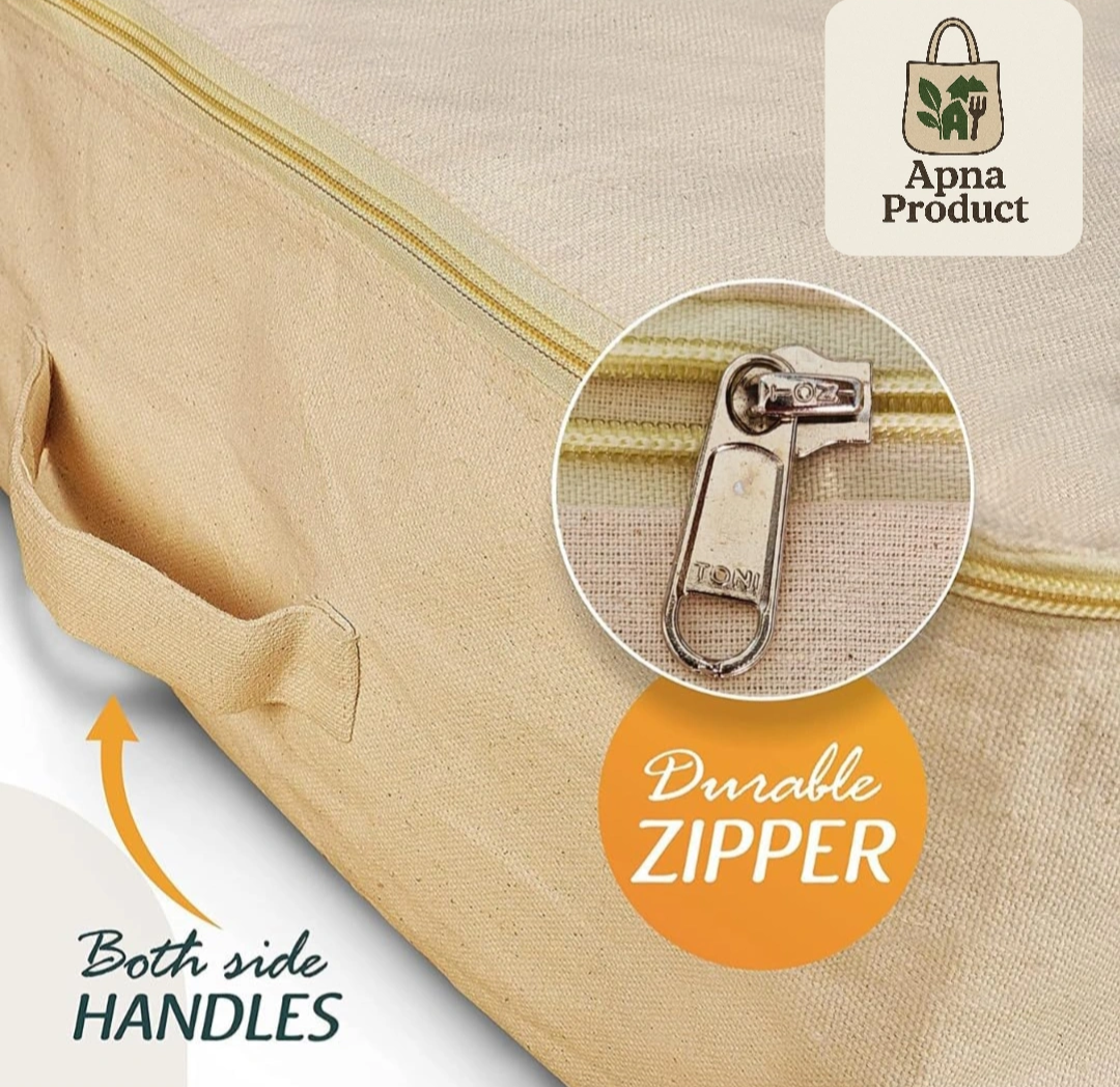 NATURAL COTTON CANVAS CLOTHES AND SAREE STORAGE BAGS WITH ZIP