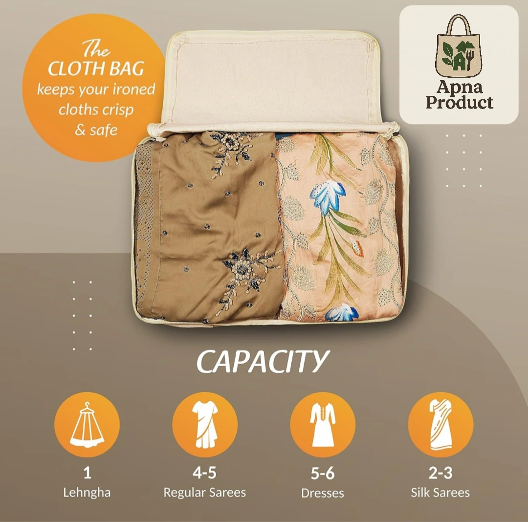 NATURAL COTTON CANVAS CLOTHES AND SAREE STORAGE BAGS WITH ZIP