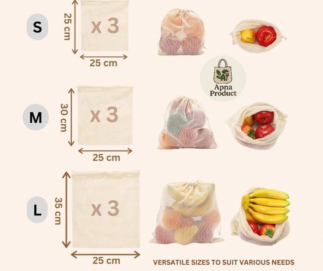 NATURAL COTTON WHITE VEGETABLES BAGS FOR FRIDGE STORAGE