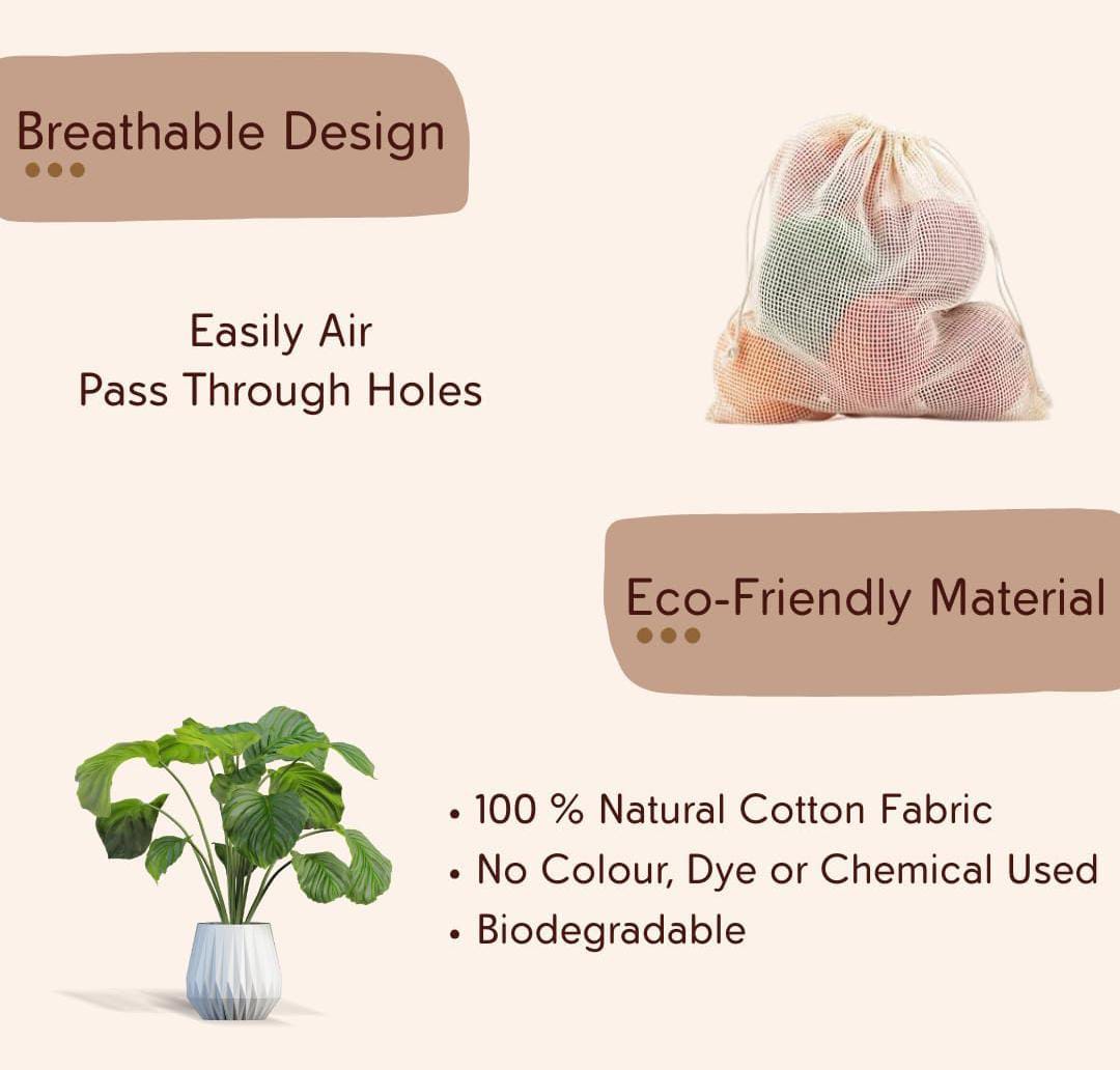 NATURAL COTTON WHITE VEGETABLES BAGS FOR FRIDGE STORAGE