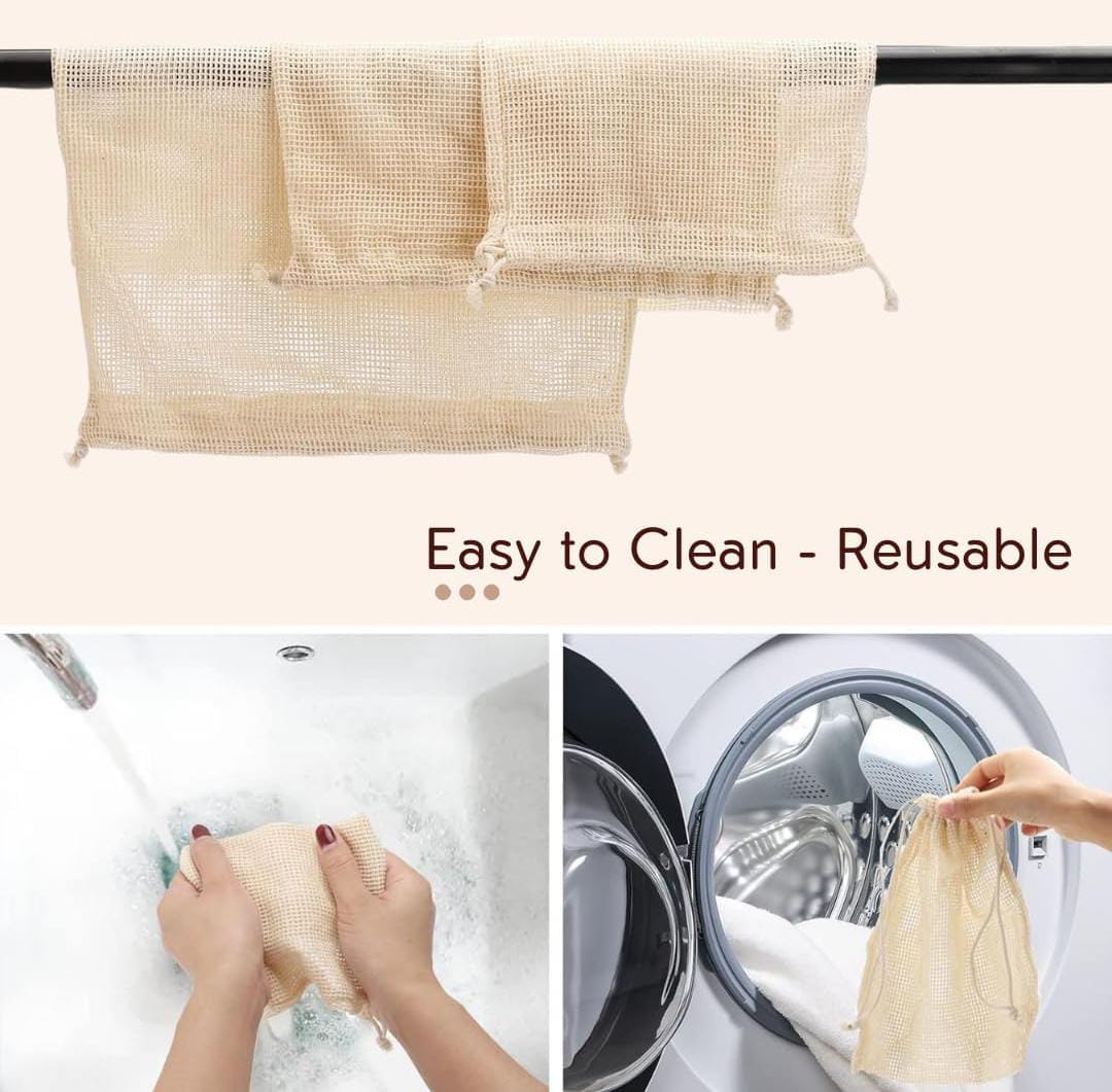 NATURAL COTTON WHITE VEGETABLES BAGS FOR FRIDGE STORAGE