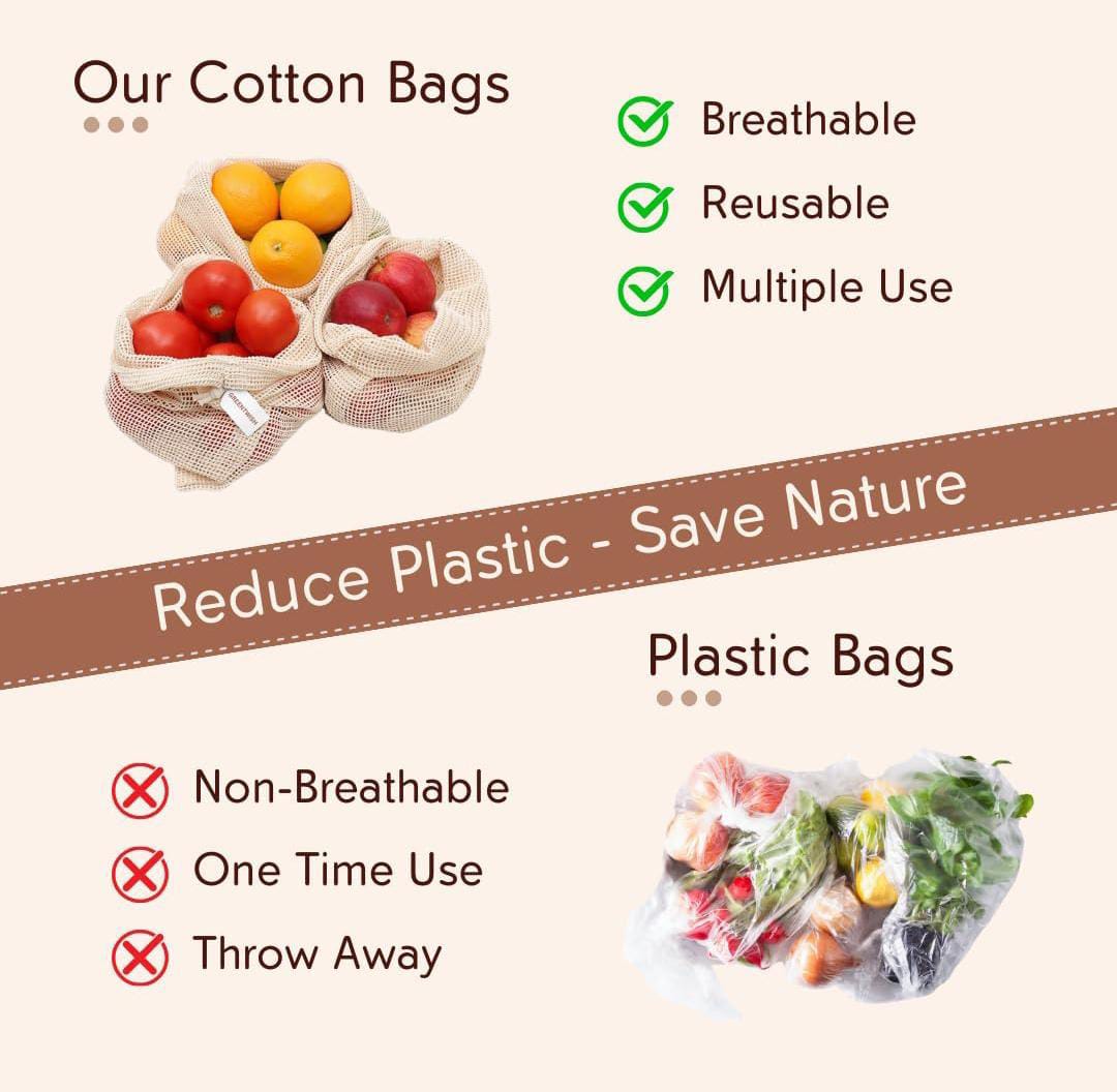 NATURAL COTTON WHITE VEGETABLES BAGS FOR FRIDGE STORAGE