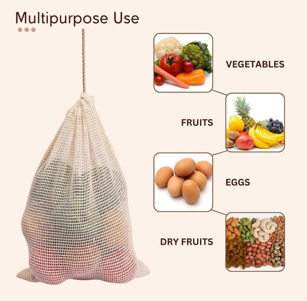 NATURAL COTTON WHITE VEGETABLES BAGS FOR FRIDGE STORAGE
