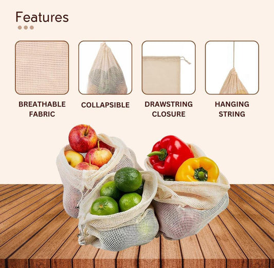 NATURAL COTTON WHITE VEGETABLES BAGS FOR FRIDGE STORAGE