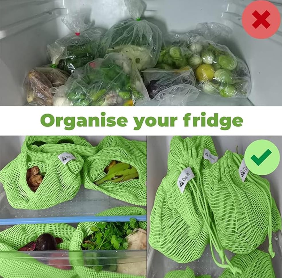 NATURAL COTTON GREEN VEGETABLES BAGS FOR FRIDGE STORAGE