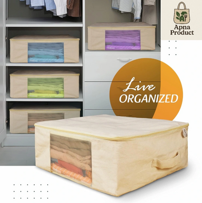 NATURAL COTTON CANVAS CLOTHES AND SAREE STORAGE BAGS WITH ZIP
