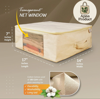 NATURAL COTTON CANVAS CLOTHES AND SAREE STORAGE BAGS WITH ZIP