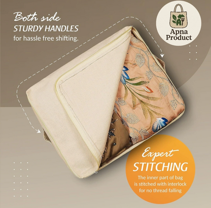 NATURAL COTTON CANVAS CLOTHES AND SAREE STORAGE BAGS WITH ZIP