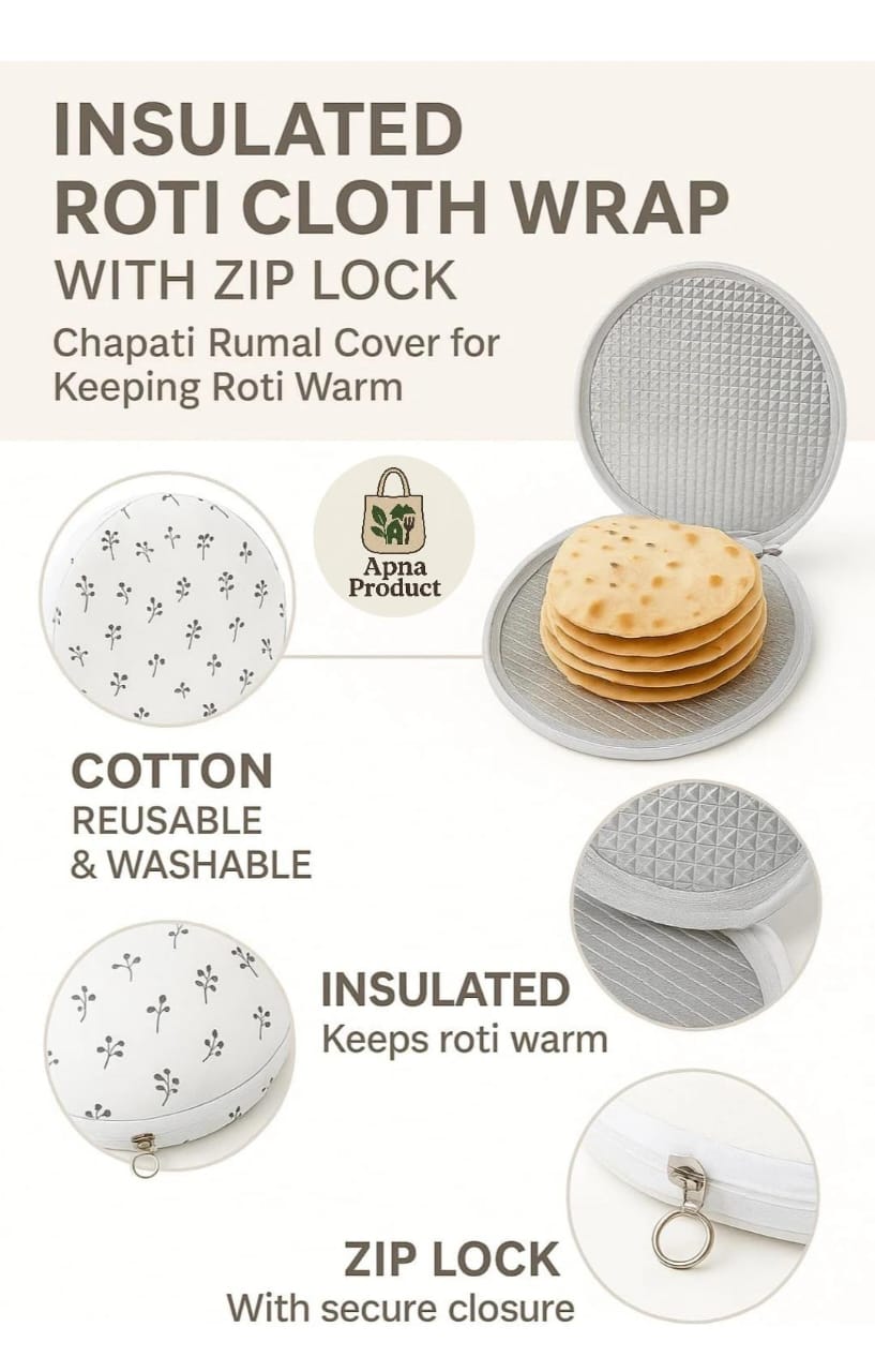 ROUND COTTON ROTI COVER WITH ZIP , CHAPATI COVER ( PACK OF 3 )