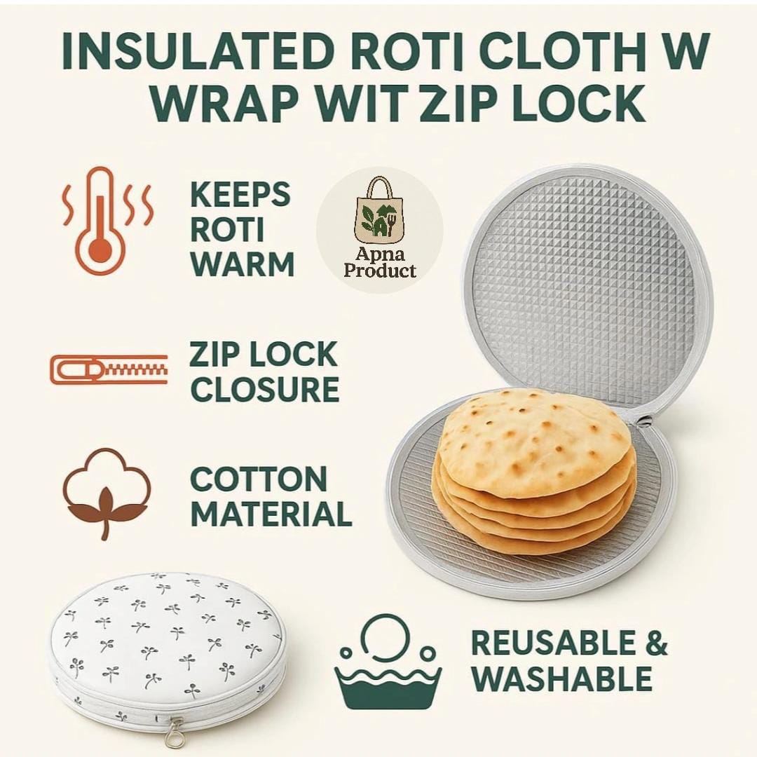 ROUND COTTON ROTI COVER WITH ZIP , CHAPATI COVER ( PACK OF 3 )
